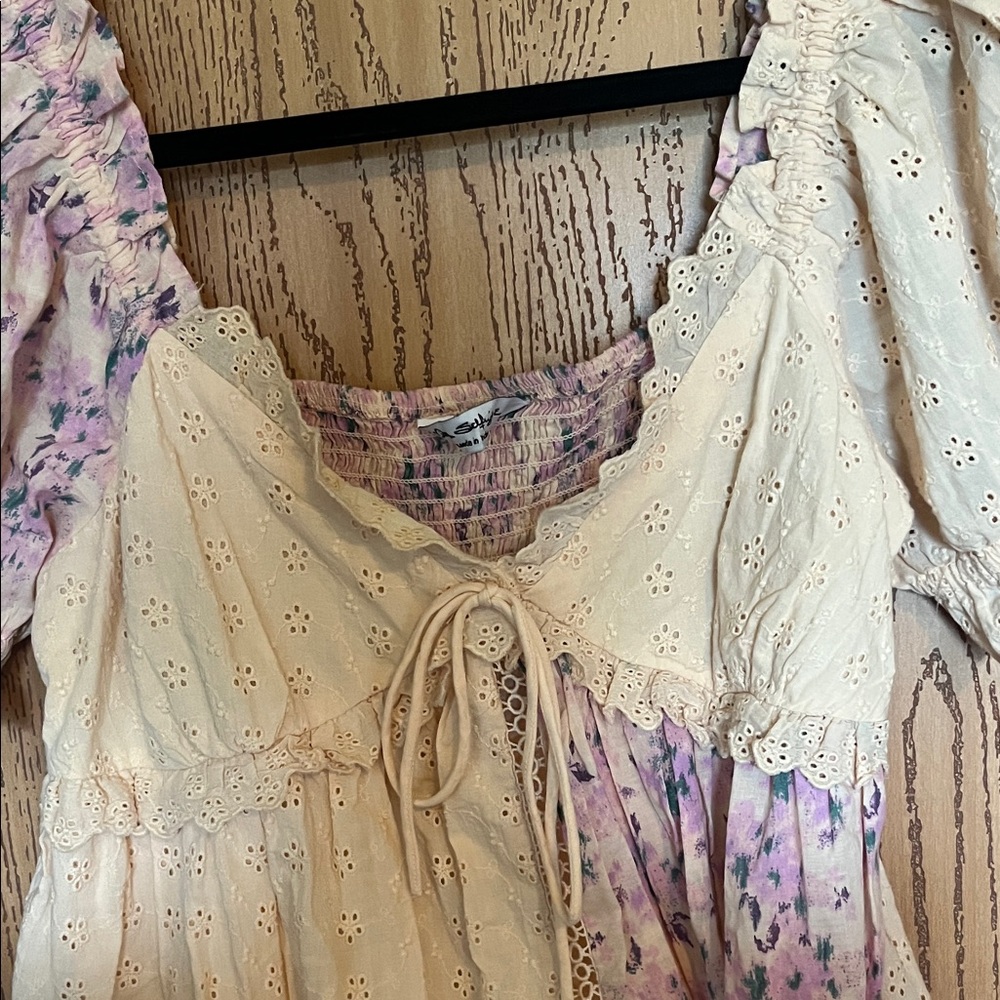 Floral Patchwork Dress with Puff Sleeves - Picture 9 of 11